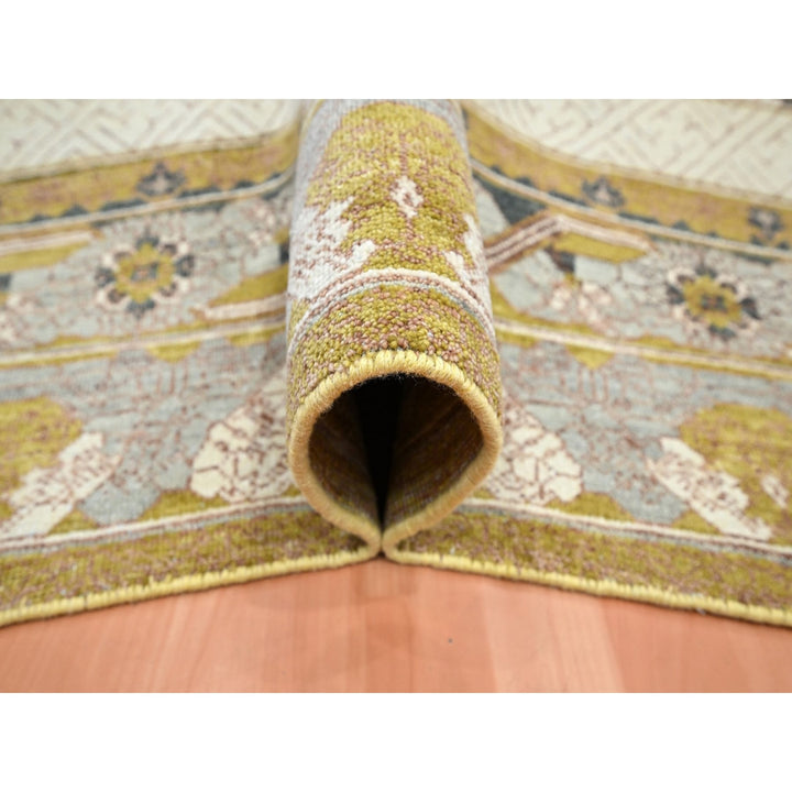 9'1" x 12'1" New Hand Knotted Yellow Wool Rectangle Oriental Rug - MOA10275692