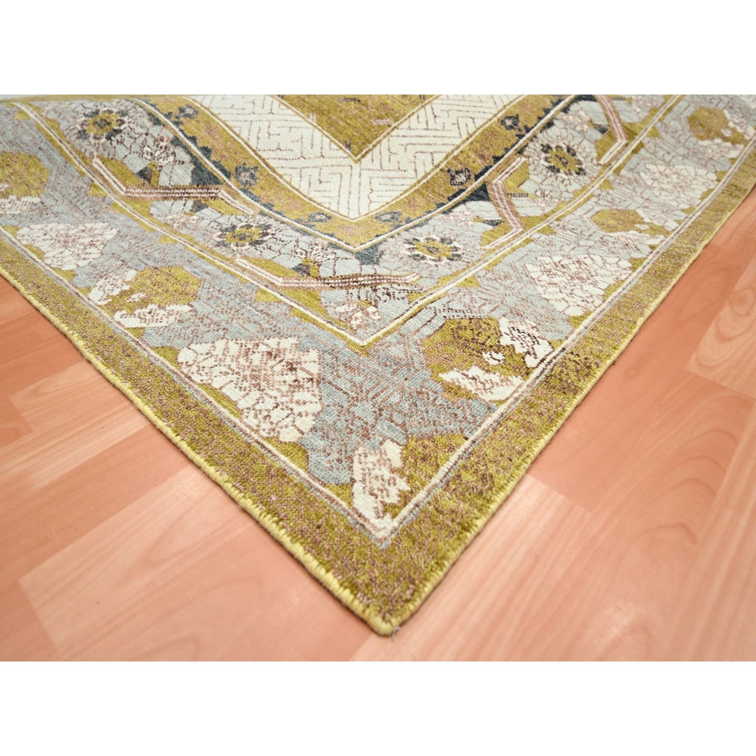 9'1" x 12'1" New Hand Knotted Yellow Wool Rectangle Oriental Rug - MOA10275692