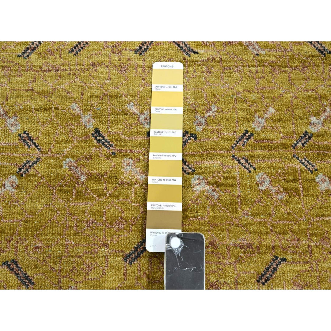 9'1" x 12'1" New Hand Knotted Yellow Wool Rectangle Oriental Rug - MOA10275692