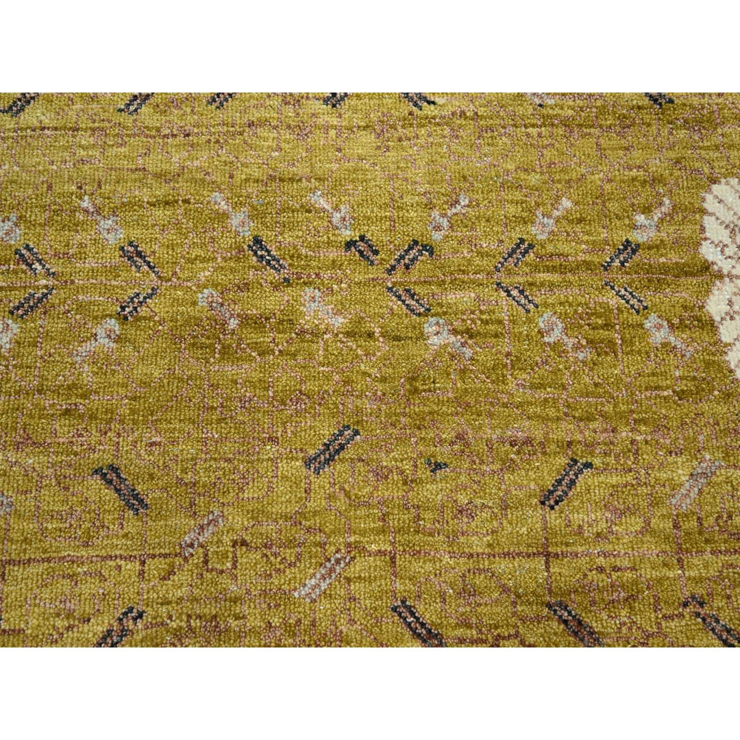 9'1" x 12'1" New Hand Knotted Yellow Wool Rectangle Oriental Rug - MOA10275692