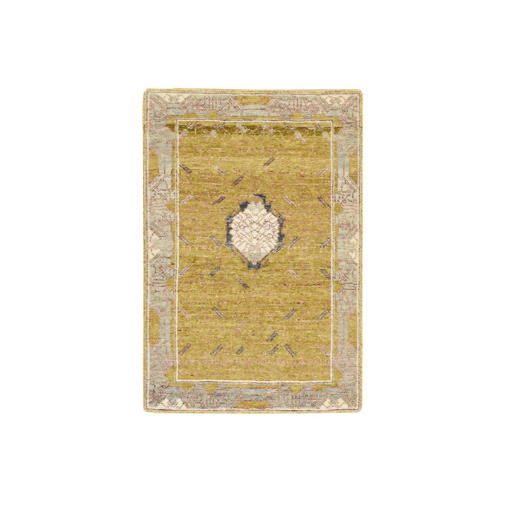 2'1" x 3'1" New Hand Knotted Yellow Wool Rectangle Oriental Rug - MOA10275693