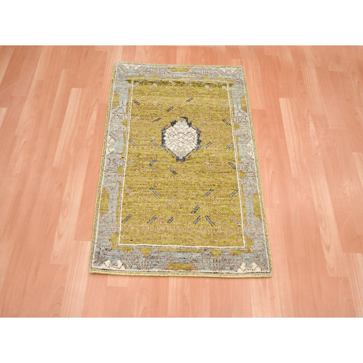 2'1" x 3'1" New Hand Knotted Yellow Wool Rectangle Oriental Rug - MOA10275693
