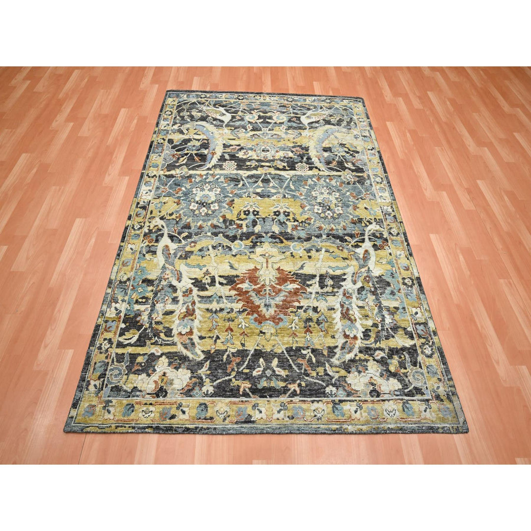 5'1" x 7'4" New Hand Knotted Black Wool Rectangle Oriental Rug - MOA10275696