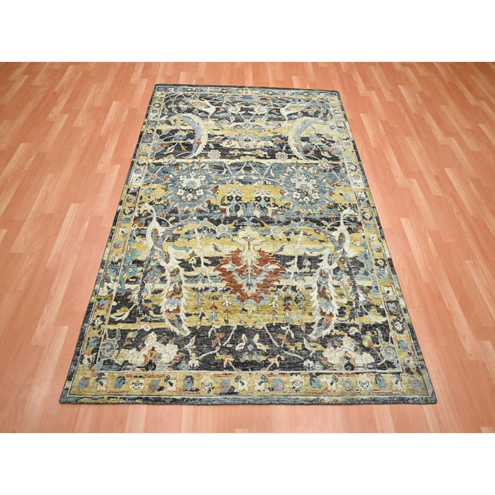 5'1" x 7'4" New Hand Knotted Black Wool Rectangle Oriental Rug - MOA10275696