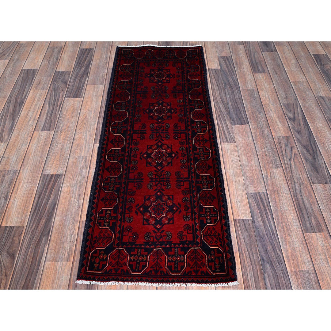 1'9" x 4'9" New Hand Knotted Red Wool Runner Oriental Rug - MOA102756