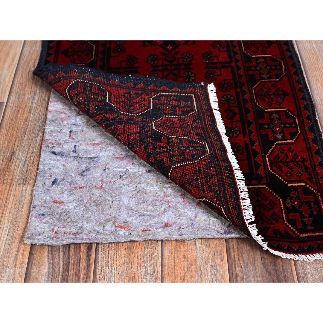 1'9" x 4'9" New Hand Knotted Red Wool Runner Oriental Rug - MOA102756