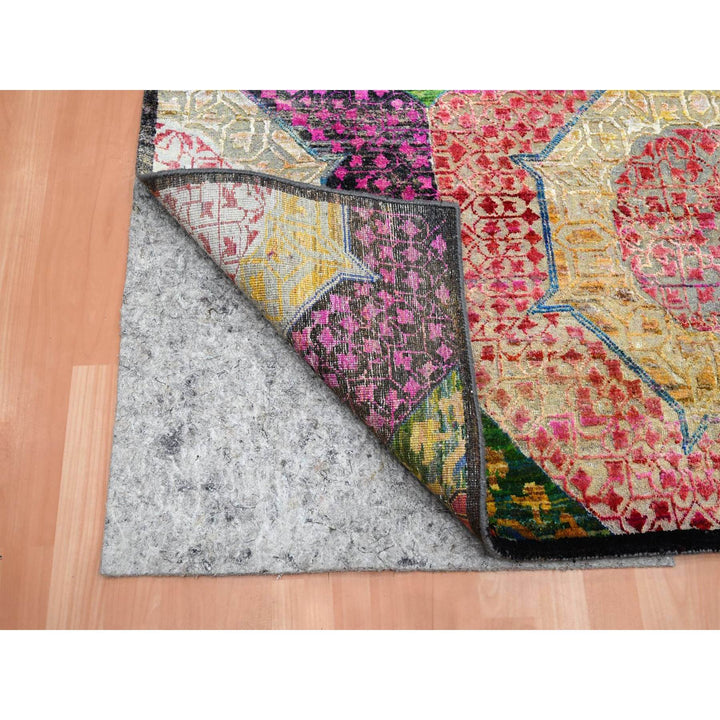 6'1" x 9'1" New Hand Knotted Yellow Wool & Sari Silk Rectangle Oriental Rug - MOA10275700