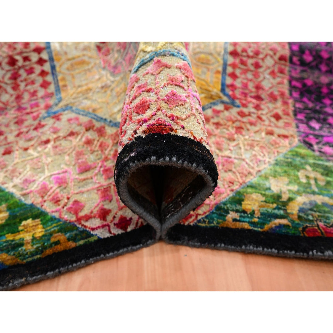 6'1" x 9'1" New Hand Knotted Yellow Wool & Sari Silk Rectangle Oriental Rug - MOA10275700