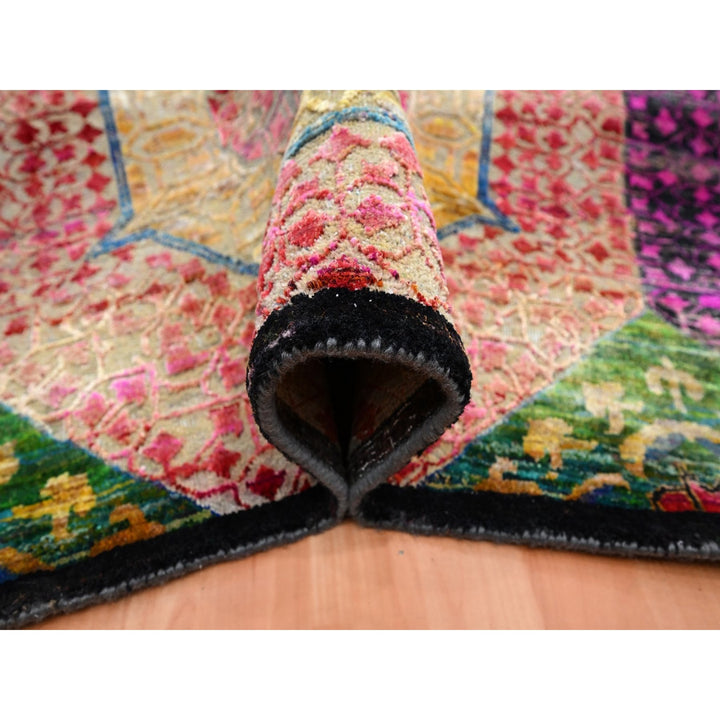 6'1" x 9'1" New Hand Knotted Yellow Wool & Sari Silk Rectangle Oriental Rug - MOA10275700