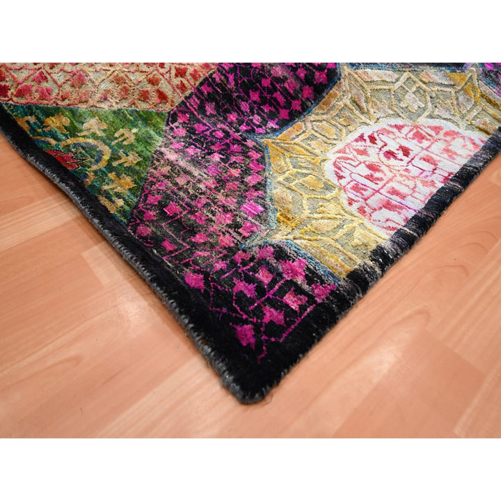 6'1" x 9'1" New Hand Knotted Yellow Wool & Sari Silk Rectangle Oriental Rug - MOA10275700
