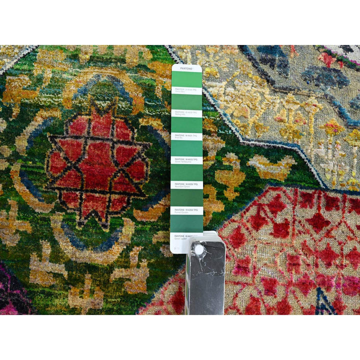 6'1" x 9'1" New Hand Knotted Yellow Wool & Sari Silk Rectangle Oriental Rug - MOA10275700