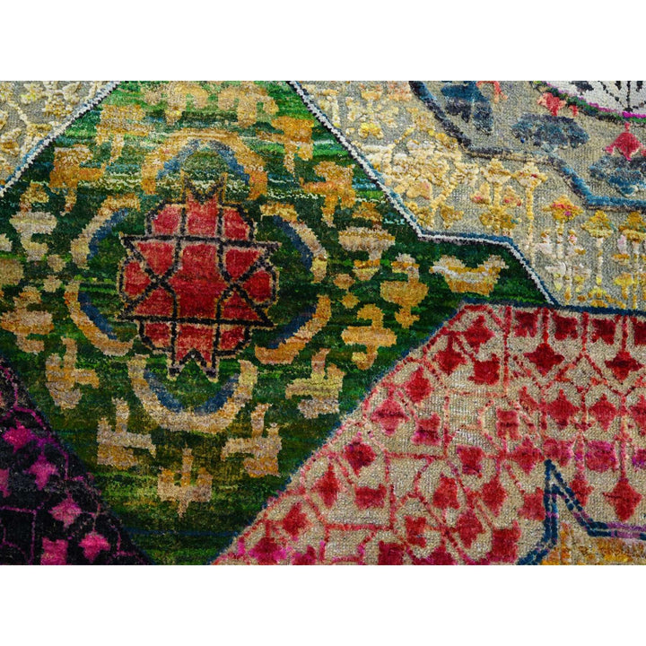 6'1" x 9'1" New Hand Knotted Yellow Wool & Sari Silk Rectangle Oriental Rug - MOA10275700