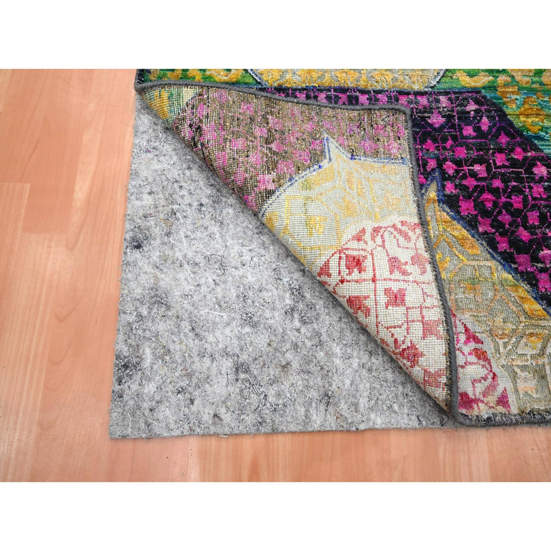 2'6" x 6'5" New Hand Knotted Yellow Wool & Sari Silk Runner Oriental Rug - MOA10275701