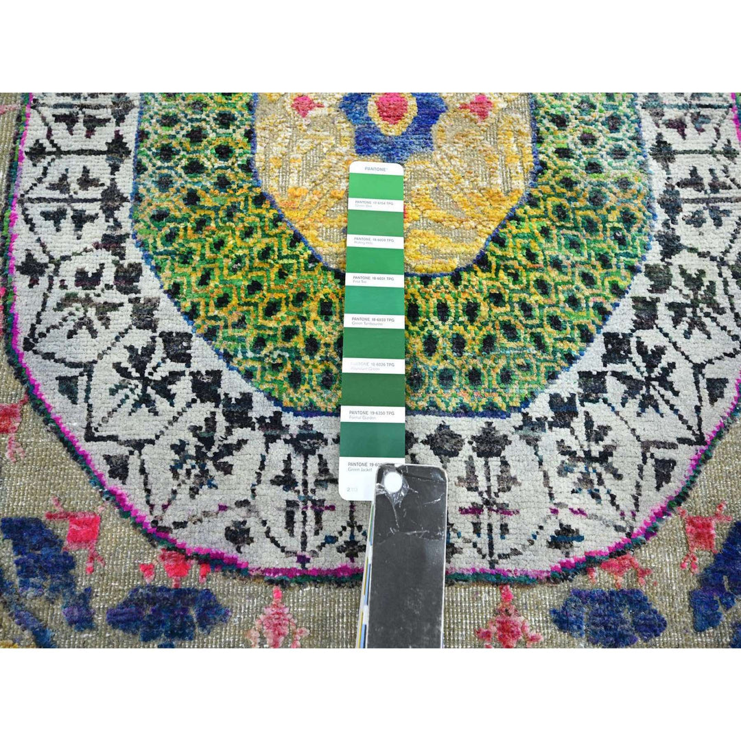 2'6" x 6'5" New Hand Knotted Yellow Wool & Sari Silk Runner Oriental Rug - MOA10275701