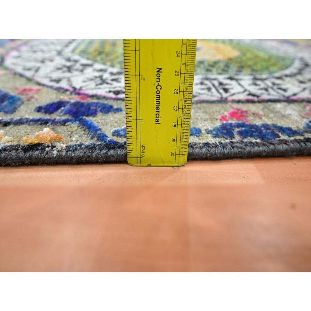 2'6" x 6'5" New Hand Knotted Yellow Wool & Sari Silk Runner Oriental Rug - MOA10275701