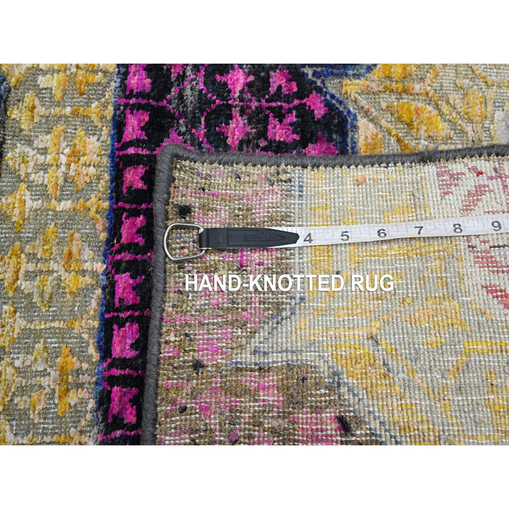 2'6" x 6'5" New Hand Knotted Yellow Wool & Sari Silk Runner Oriental Rug - MOA10275701