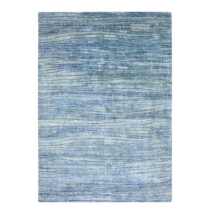 9'11" x 14'2" New Hand Knotted Blue Silk Rectangle Oriental Rug - MOA10275703