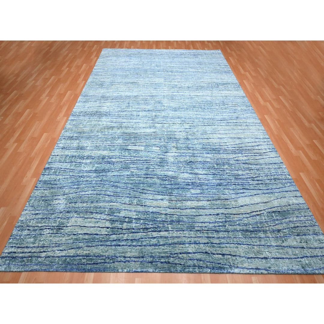 9'11" x 14'2" New Hand Knotted Blue Silk Rectangle Oriental Rug - MOA10275703