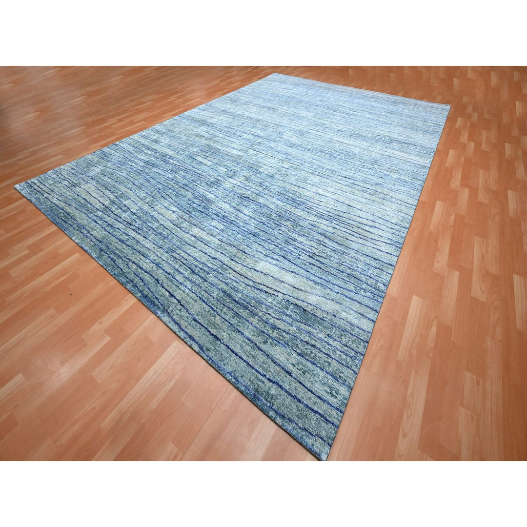 9'11" x 14'2" New Hand Knotted Blue Silk Rectangle Oriental Rug - MOA10275703