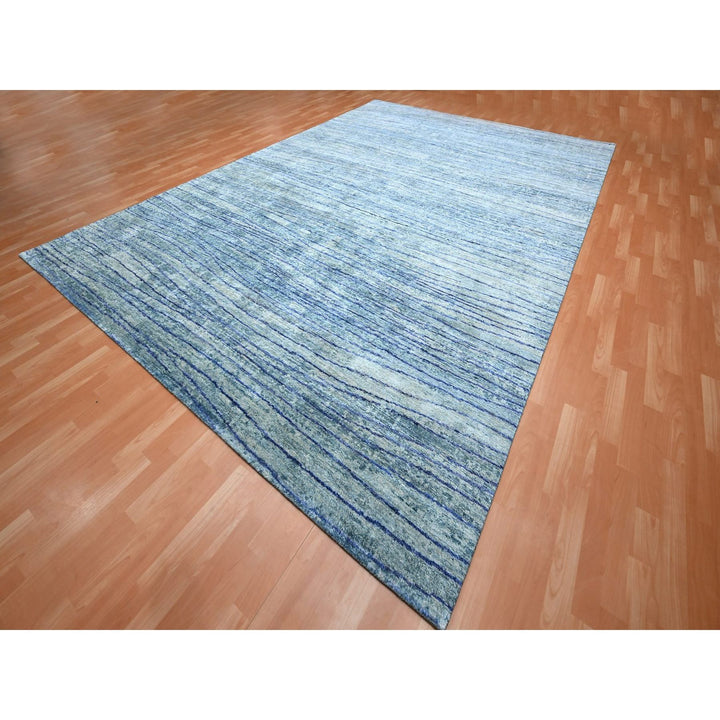 9'11" x 14'2" New Hand Knotted Blue Silk Rectangle Oriental Rug - MOA10275703