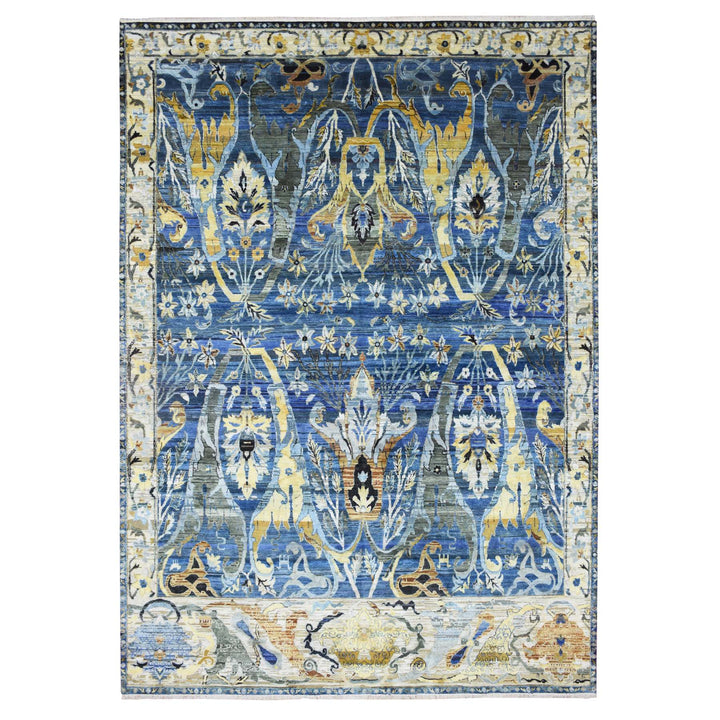 10'0" x 14'3" New Hand Knotted Blue Wool & Pure Silk Rectangle Oriental Rug - MOA10275704