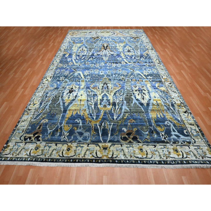 10'0" x 14'3" New Hand Knotted Blue Wool & Pure Silk Rectangle Oriental Rug - MOA10275704