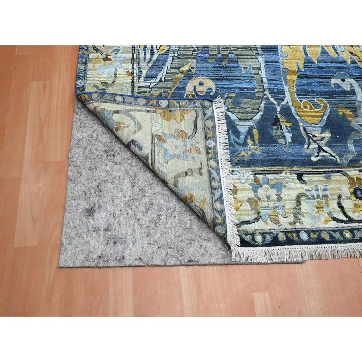10'0" x 14'3" New Hand Knotted Blue Wool & Pure Silk Rectangle Oriental Rug - MOA10275704