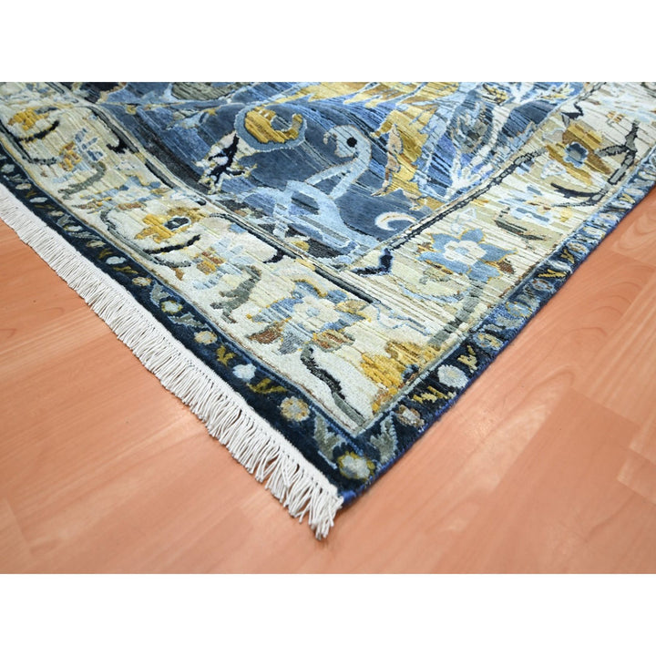 10'0" x 14'3" New Hand Knotted Blue Wool & Pure Silk Rectangle Oriental Rug - MOA10275704