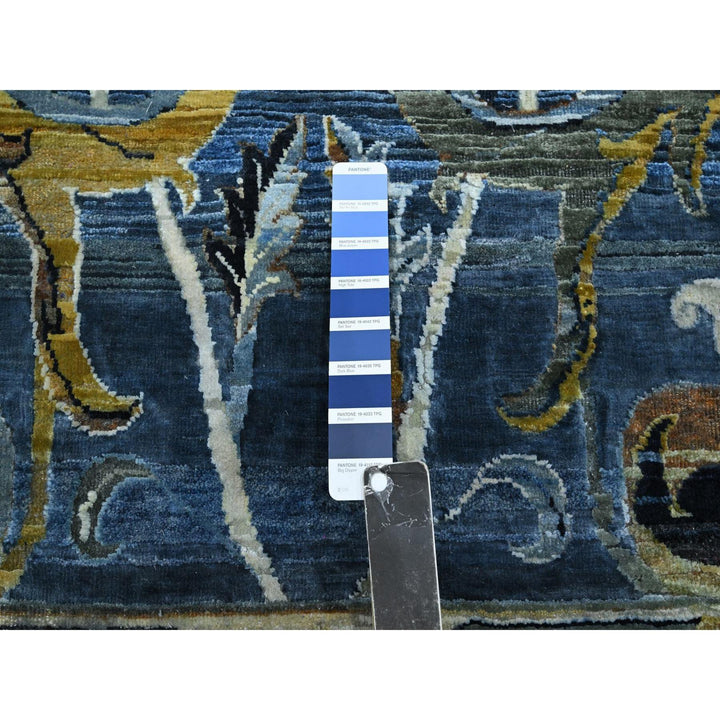 10'0" x 14'3" New Hand Knotted Blue Wool & Pure Silk Rectangle Oriental Rug - MOA10275704