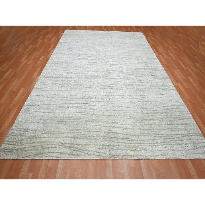 9'0" x 11'11" New Hand Knotted Ivory Silk Rectangle Oriental Rug - MOA10275705