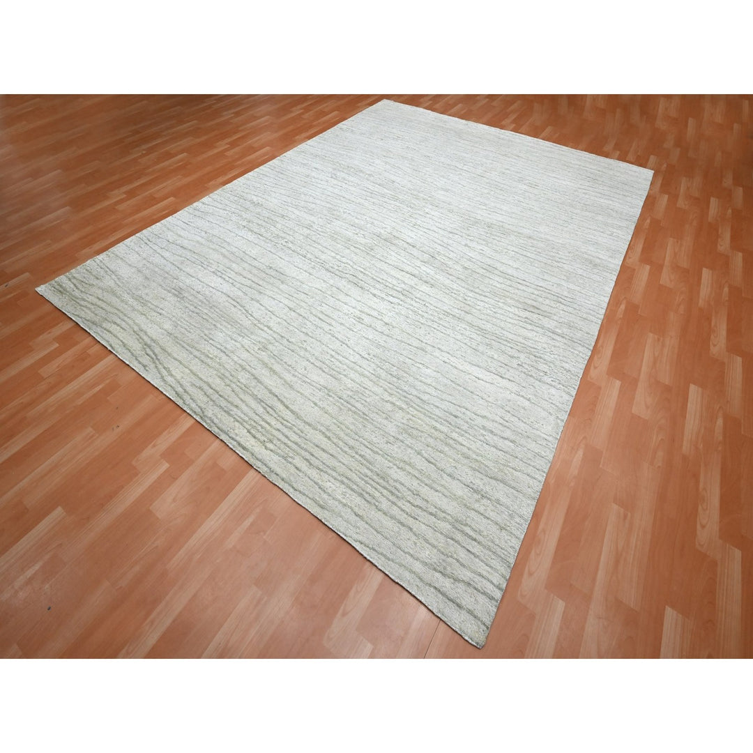 9'0" x 11'11" New Hand Knotted Ivory Silk Rectangle Oriental Rug - MOA10275705