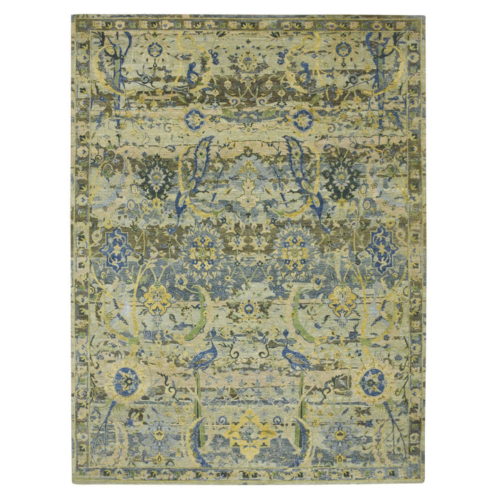 9'0" x 12'1" New Hand Knotted Green Wool Rectangle Oriental Rug - MOA10275714