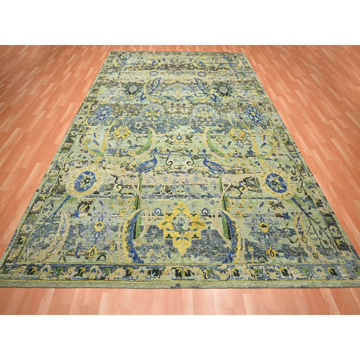 9'0" x 12'1" New Hand Knotted Green Wool Rectangle Oriental Rug - MOA10275714