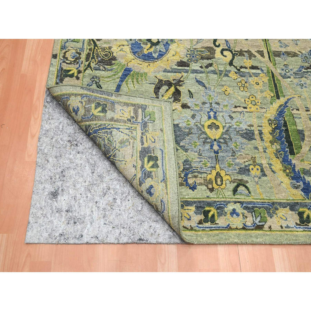 9'0" x 12'1" New Hand Knotted Green Wool Rectangle Oriental Rug - MOA10275714