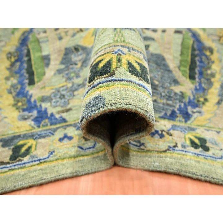 9'0" x 12'1" New Hand Knotted Green Wool Rectangle Oriental Rug - MOA10275714