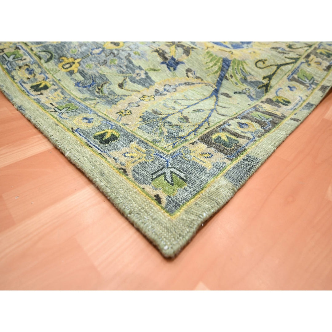 9'0" x 12'1" New Hand Knotted Green Wool Rectangle Oriental Rug - MOA10275714