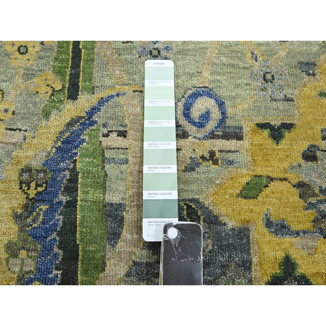 9'0" x 12'1" New Hand Knotted Green Wool Rectangle Oriental Rug - MOA10275714