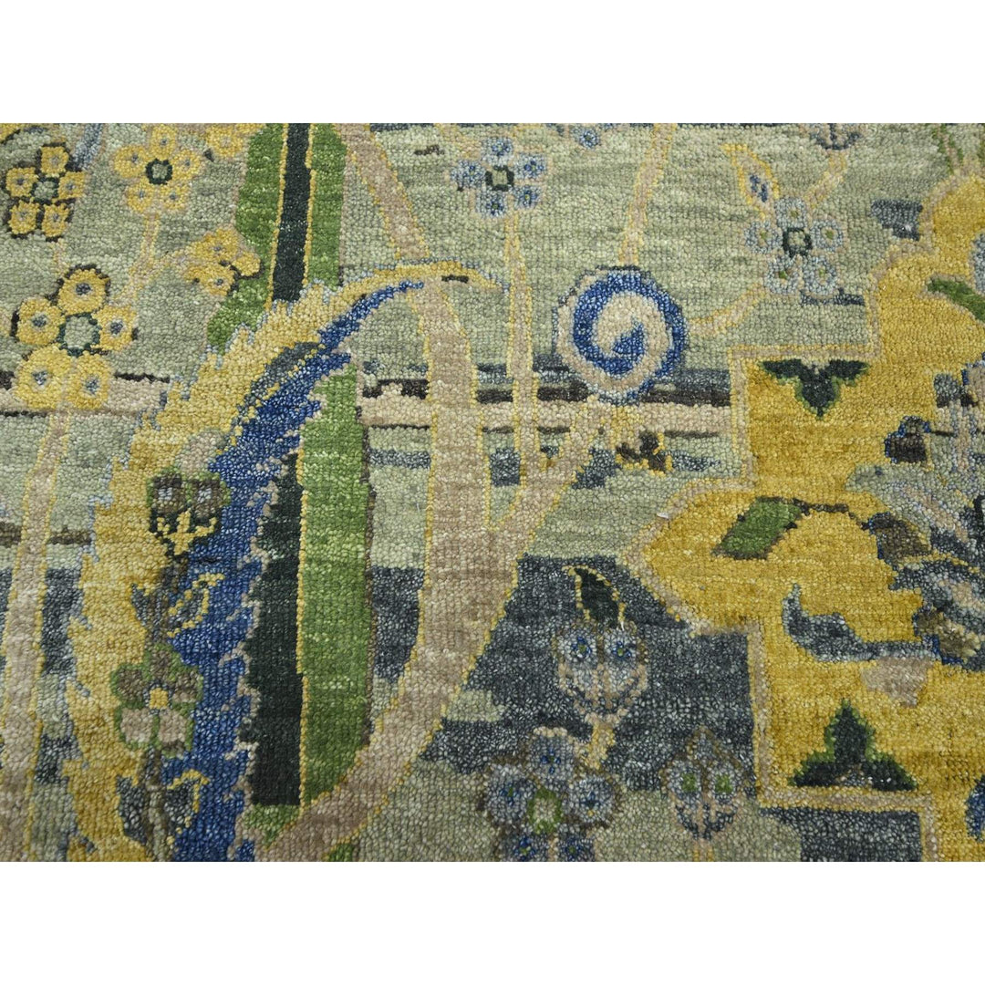 9'0" x 12'1" New Hand Knotted Green Wool Rectangle Oriental Rug - MOA10275714