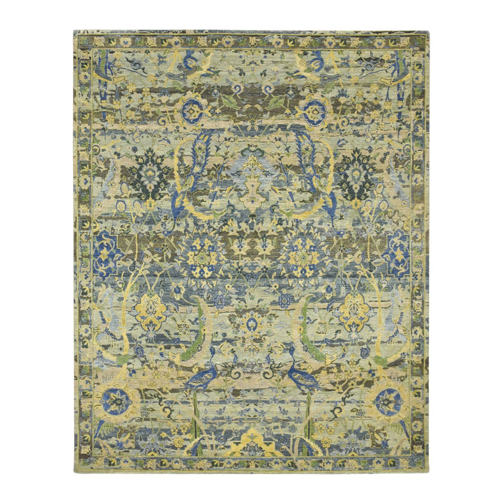 8'1" x 10'2" New Hand Knotted Green Wool Rectangle Oriental Rug - MOA10275715