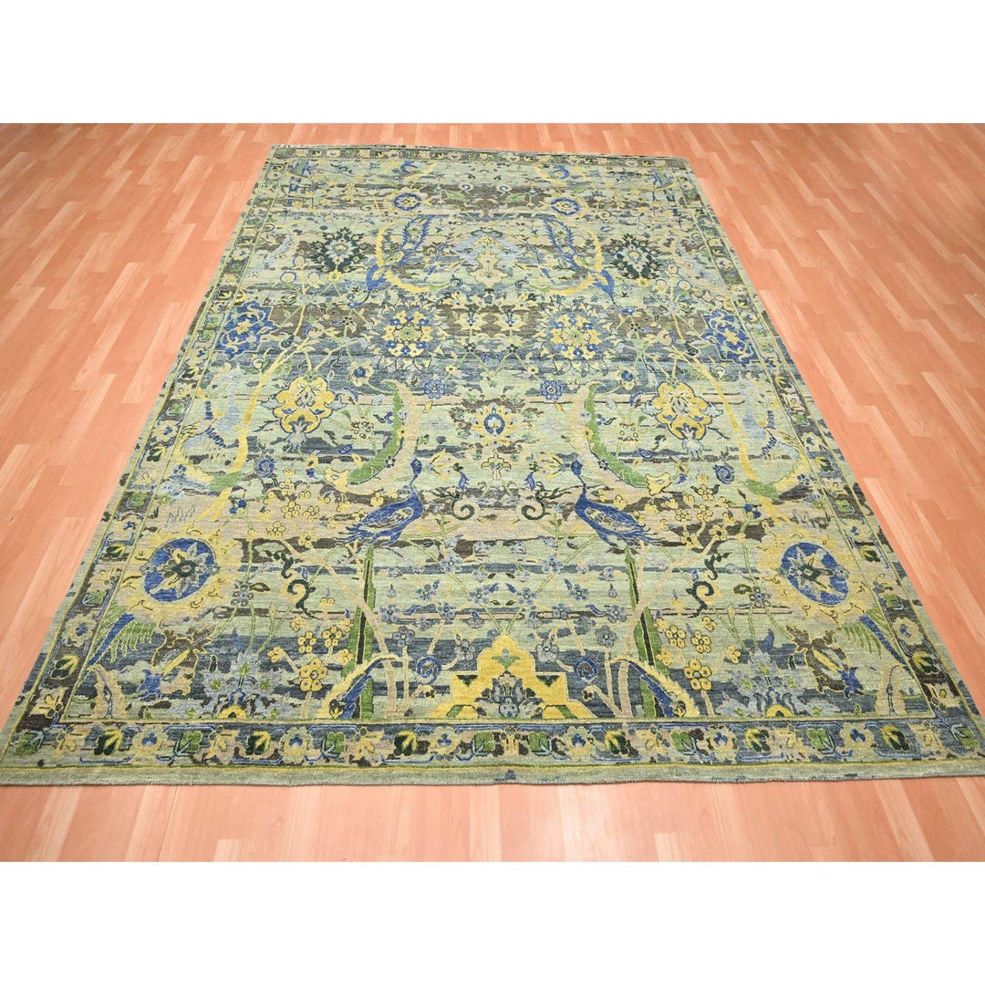 8'1" x 10'2" New Hand Knotted Green Wool Rectangle Oriental Rug - MOA10275715