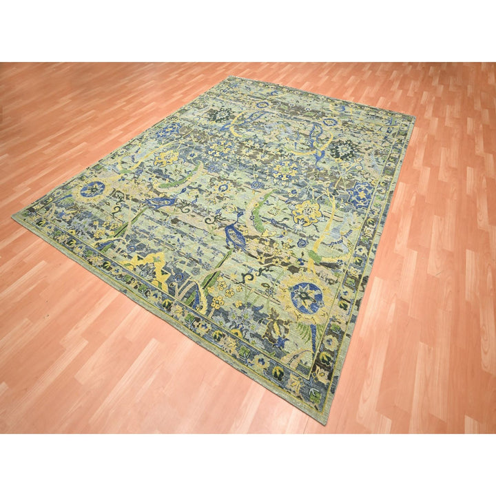 8'1" x 10'2" New Hand Knotted Green Wool Rectangle Oriental Rug - MOA10275715