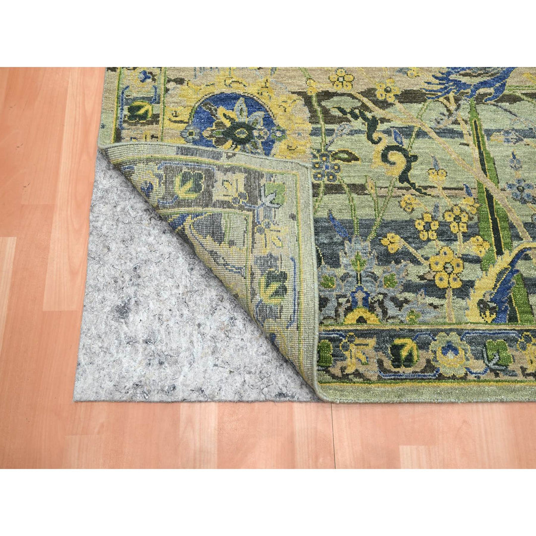8'1" x 10'2" New Hand Knotted Green Wool Rectangle Oriental Rug - MOA10275715