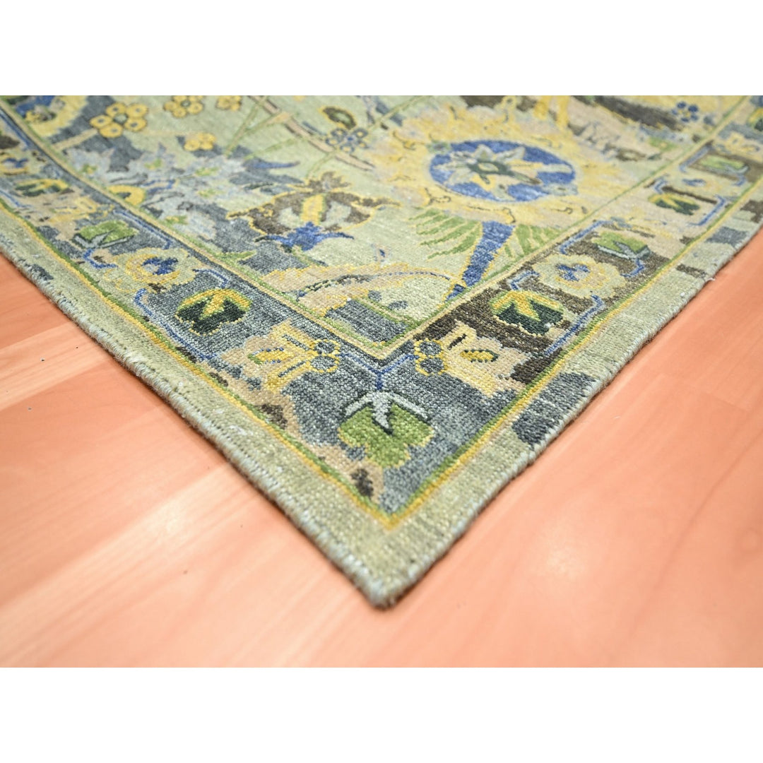 8'1" x 10'2" New Hand Knotted Green Wool Rectangle Oriental Rug - MOA10275715