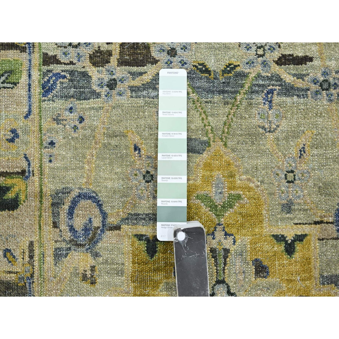 2'7" x 12'3" New Hand Knotted Green Wool Runner Oriental Rug - MOA10275717