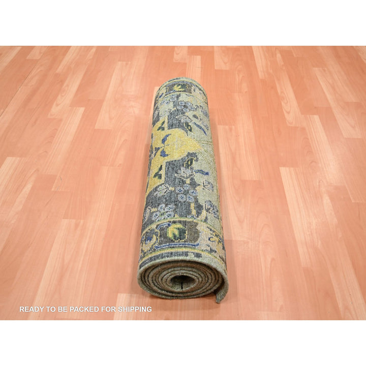 2'7" x 12'3" New Hand Knotted Green Wool Runner Oriental Rug - MOA10275717