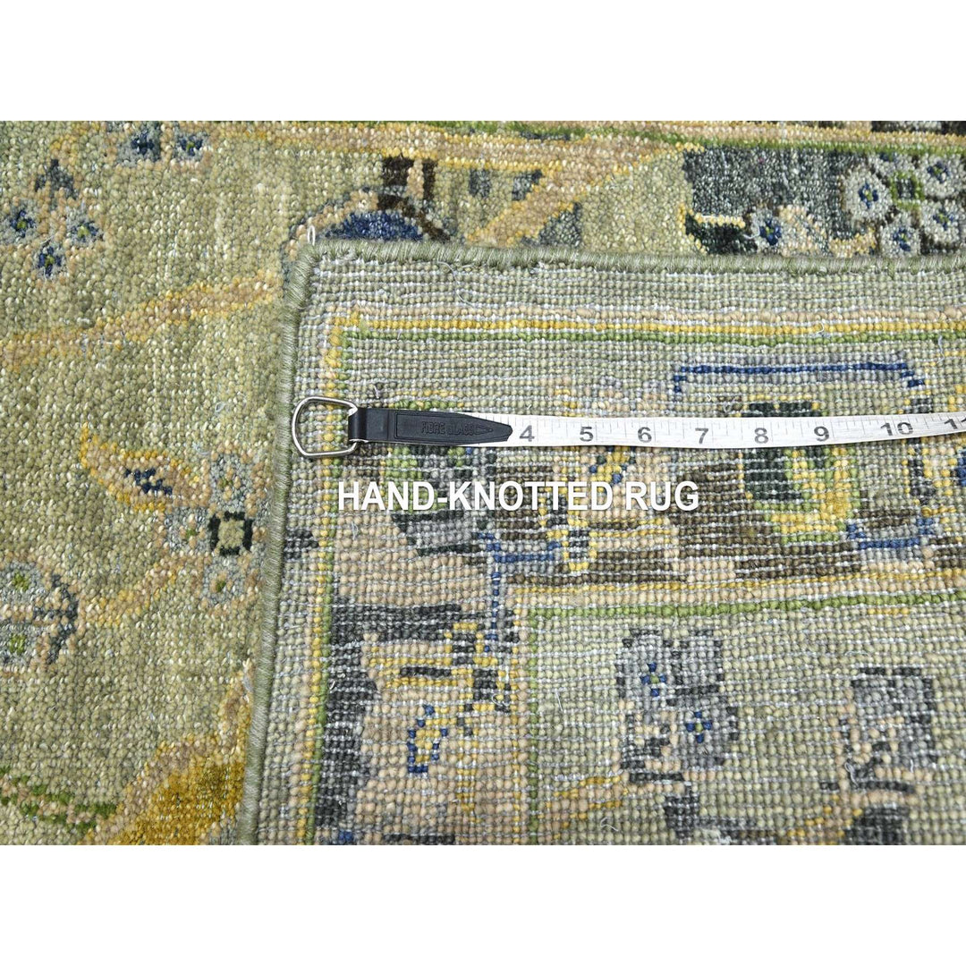 2'7" x 12'3" New Hand Knotted Green Wool Runner Oriental Rug - MOA10275717