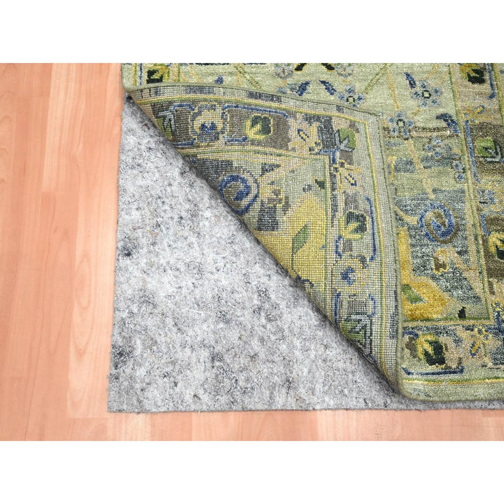 2'7" x 10'6" New Hand Knotted Green Wool Runner Oriental Rug - MOA10275718