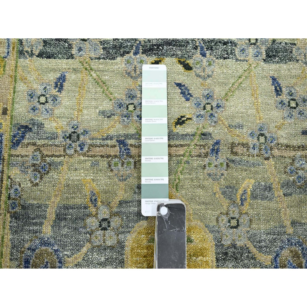 2'7" x 10'6" New Hand Knotted Green Wool Runner Oriental Rug - MOA10275718