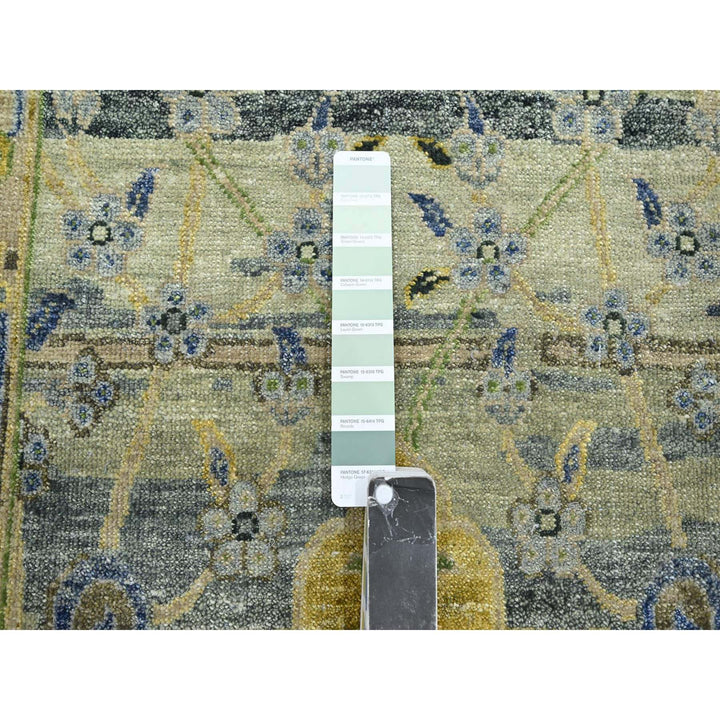 2'7" x 10'6" New Hand Knotted Green Wool Runner Oriental Rug - MOA10275718