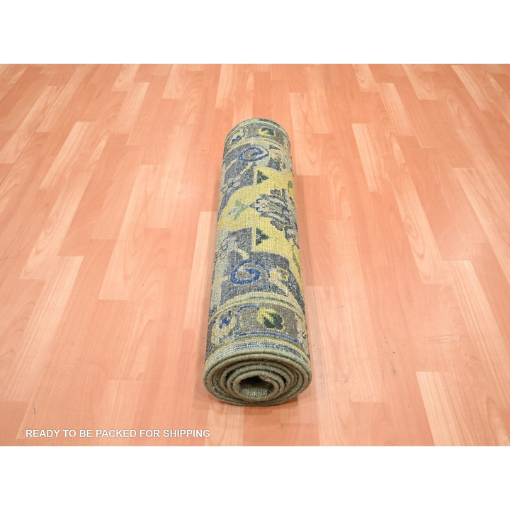 2'7" x 10'6" New Hand Knotted Green Wool Runner Oriental Rug - MOA10275718